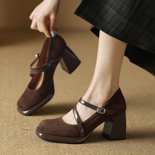 Red Wolf-Block Heel Plain Mary Jane Pumps