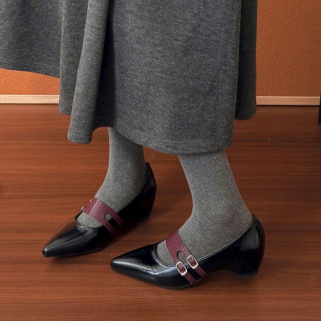 Red Wolf-Low Heel Pointed Double Strap Mary Jane Pumps
