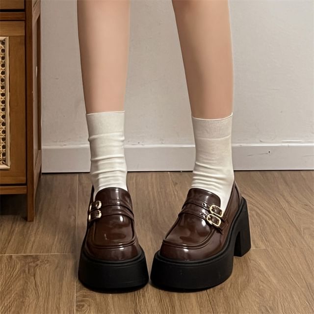 Red Wolf-Platform Buckled Faux Leather Loafers
