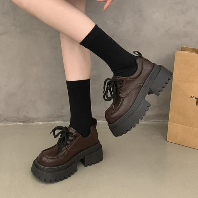 Red Wolf-Platform Lace-Up Faux Leather Shoes