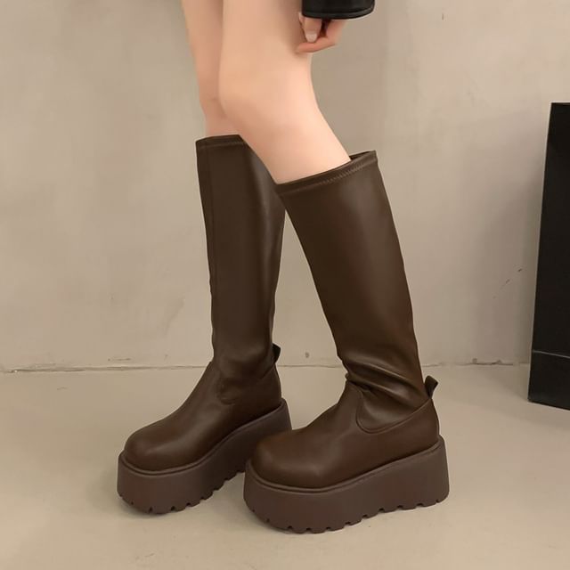Red Wolf-Platform Plain Faux Leather Tall Boots