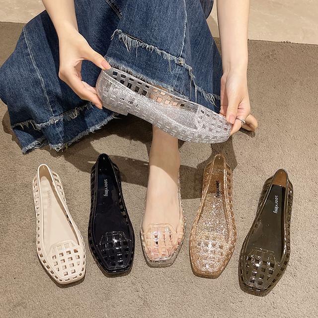 Red Wolf-Square Toe Cutout Jelly Flats
