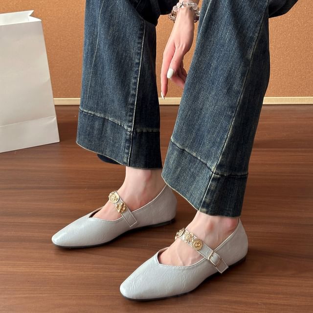 Red Wolf-Square Toe Studded Mary Jane Flats