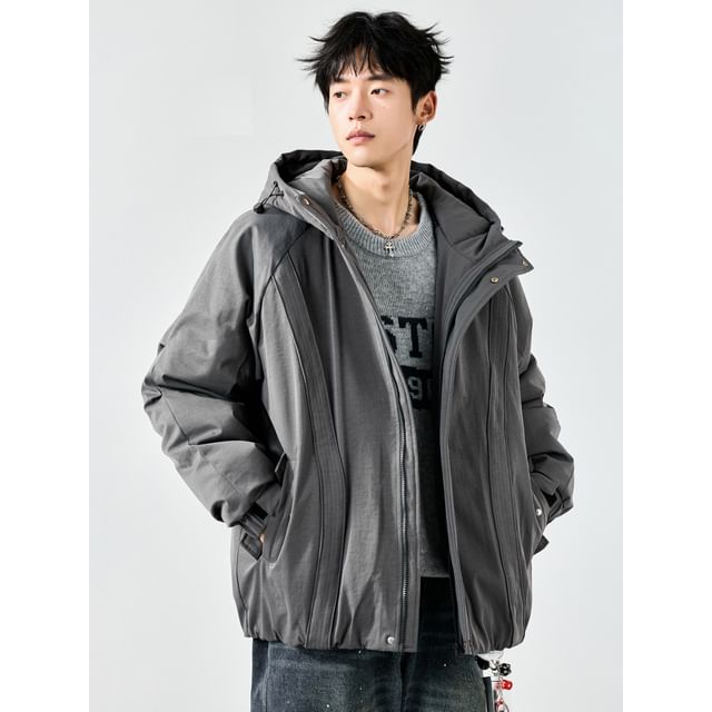 Redsinc-Hooded Zip-Up Plain Padded Jacket