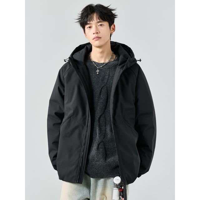 Redsinc-Hooded Zip-Up Plain Padded Jacket