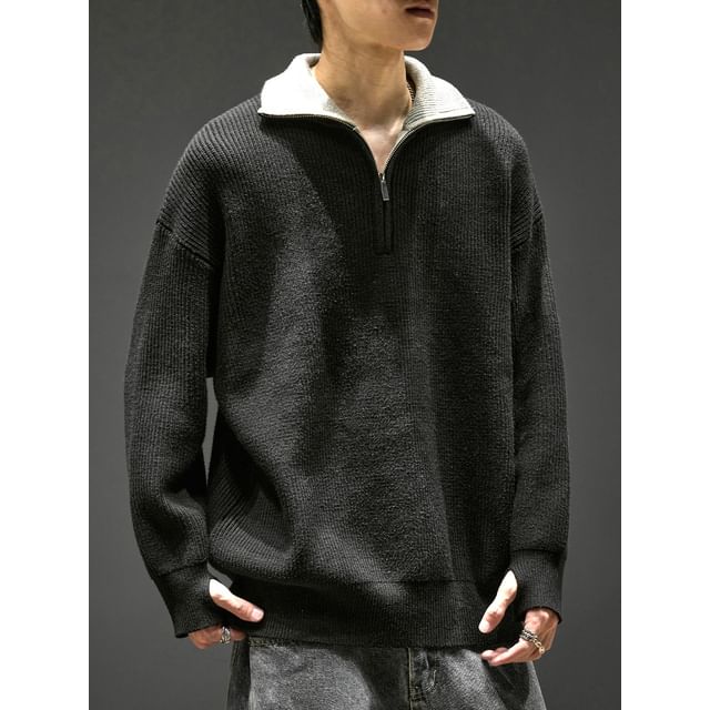 Redsinc-Long-Sleeve Half Zip Knit Polo Top