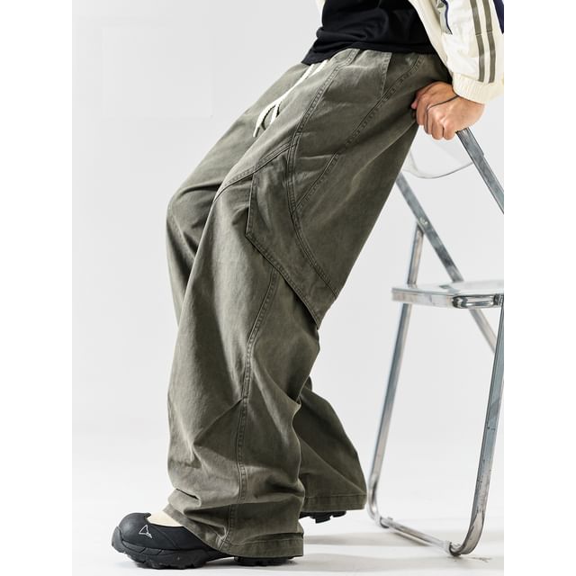 Redsinc-Mid Rise Plain Wide Leg Cargo Pants