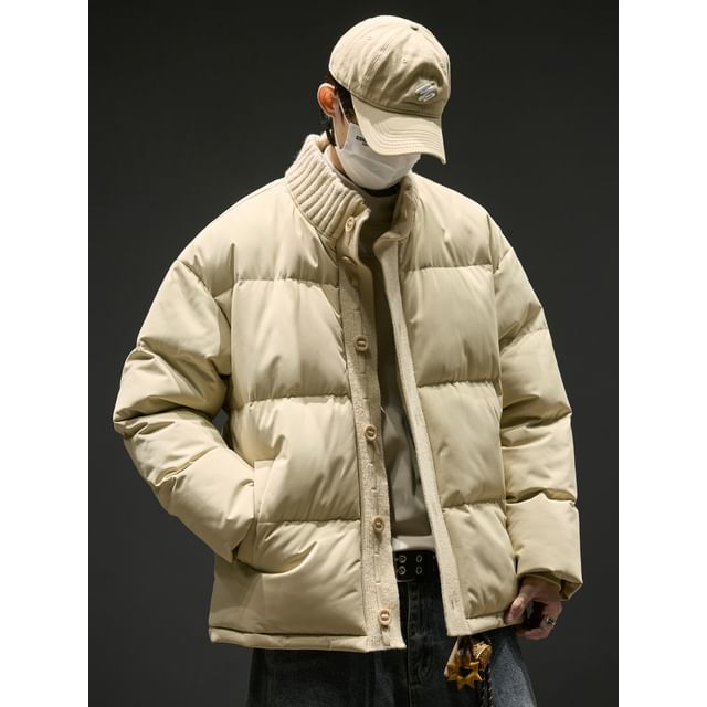 Redsinc-Mock Neck Button-Up Puffer Jacket