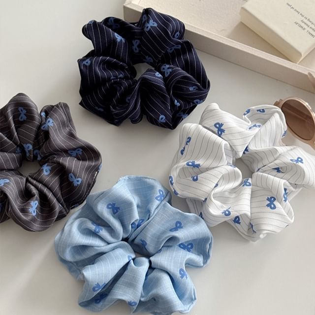 Rodiv-Bow Print Pinstriped Scrunchie