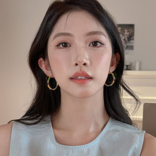 Rodiv-Color Block Alloy Open Hoop Earring Various Designs