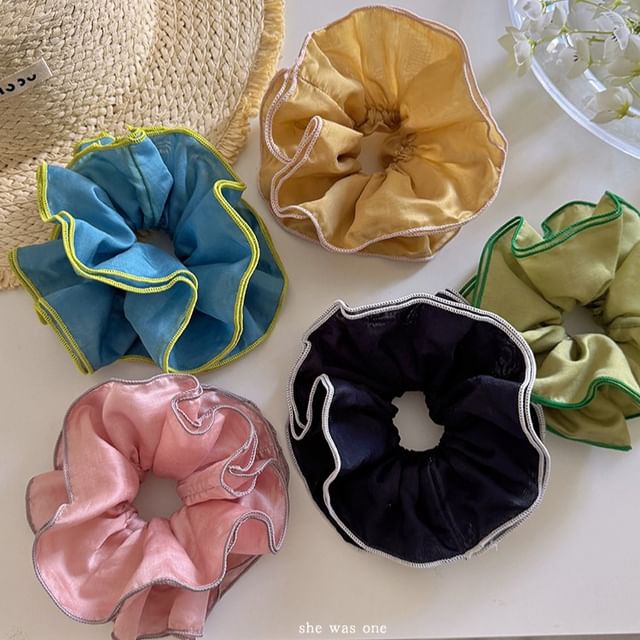 Rodiv-Contrast Trim Ruffle Scrunchie