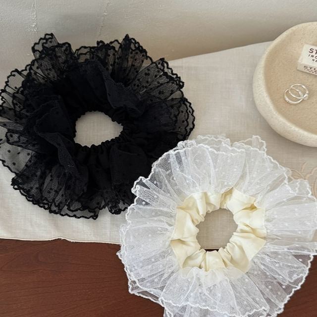 Rodiv-Dotted Mesh Scrunchie