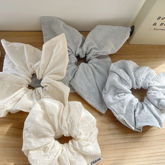Rodiv-Embroidered Fabric Scrunchie Square Scrunchie