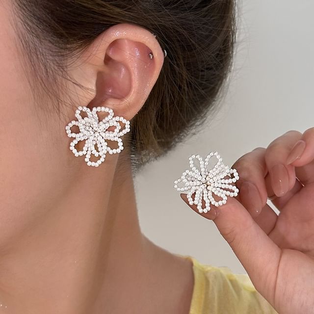 Rodiv-Floral Bead Alloy Statement Earring
