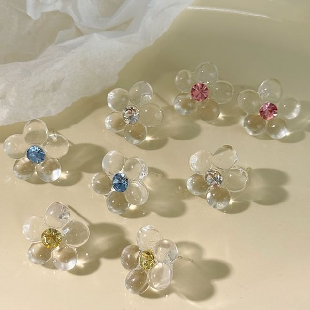 Rodiv-Flower Rhinestone Ear Stud