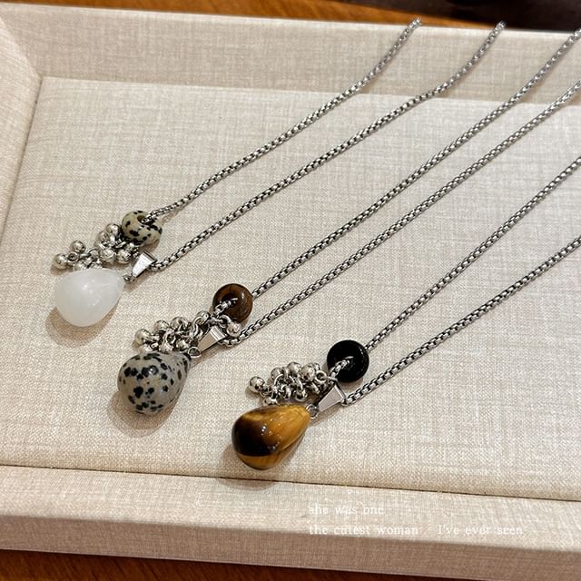 Rodiv-Gemstone Pendant Long Necklace