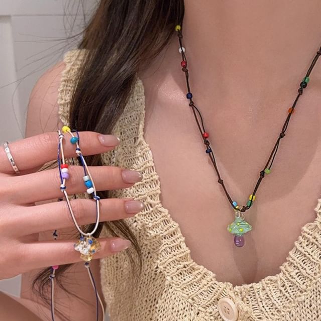Rodiv-Mushroom Pendant String Necklace