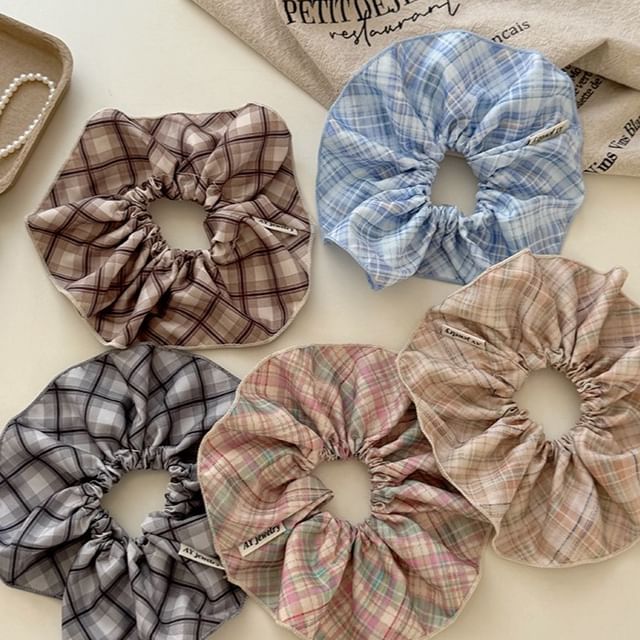 Rodiv-Plaid Fabric Scrunchie