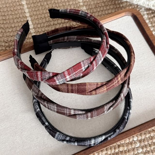 Rodiv-Plaid Twisted Headband