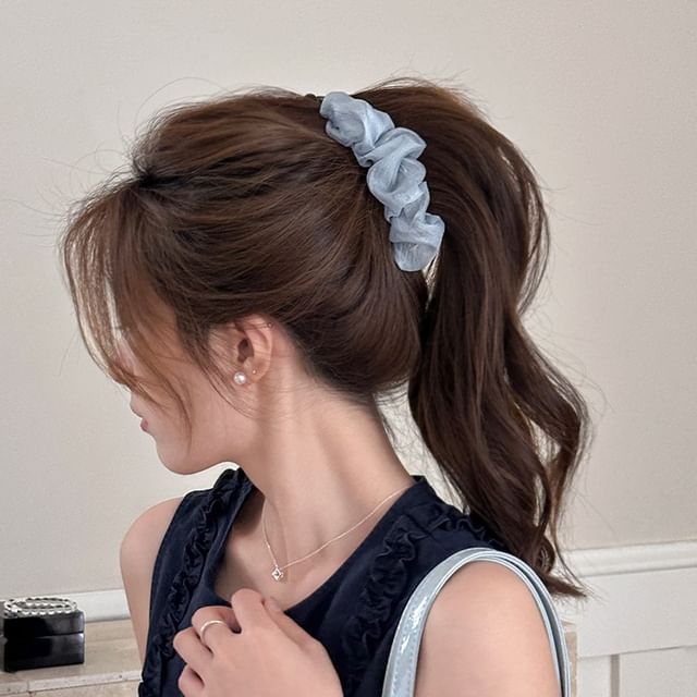 Rodiv-Plain Ruched Mesh Hair Clip