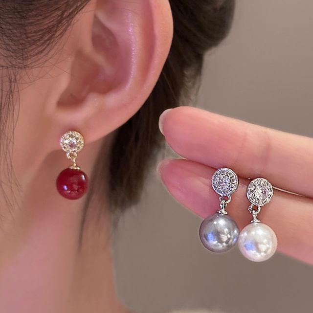 Rodiv-Rhinestone Faux Pearl Bead Alloy Dangle Earring