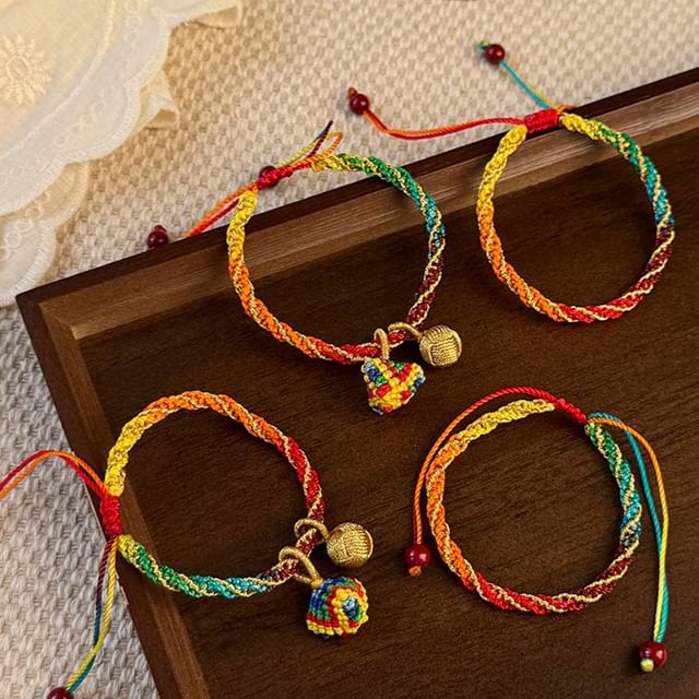 Rodiv-Rice Dumpling Pendant Rainbow Helical Bead String Bracelet