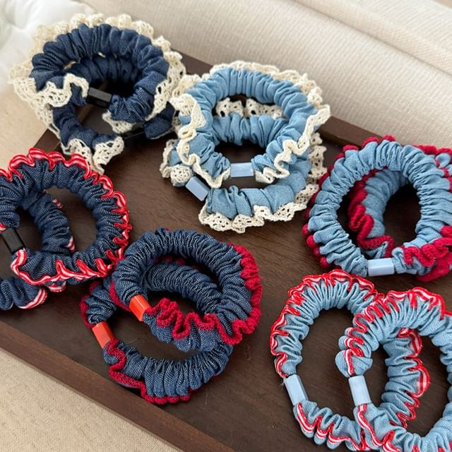 Rodiv-Set Of 2 Two Tone Scrunchie