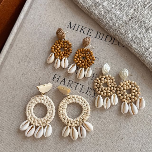 Rodiv-Shell Fringed Drop Earring