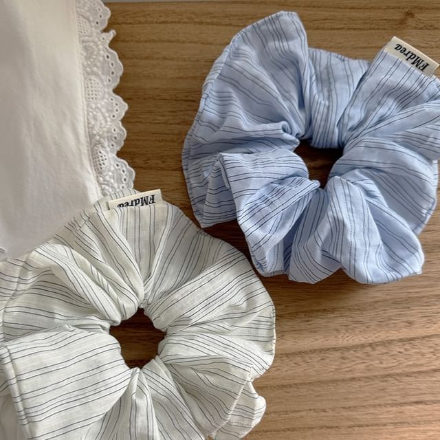 Rodiv-Striped Fabric Scrunchie