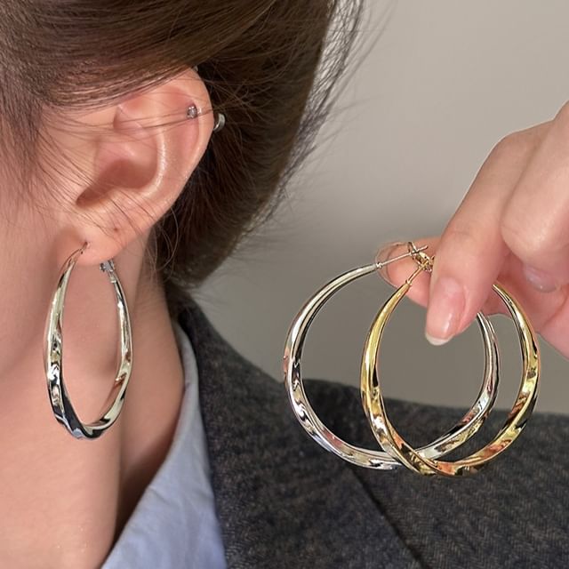 Rodiv-Twisted Alloy Hoop Earring