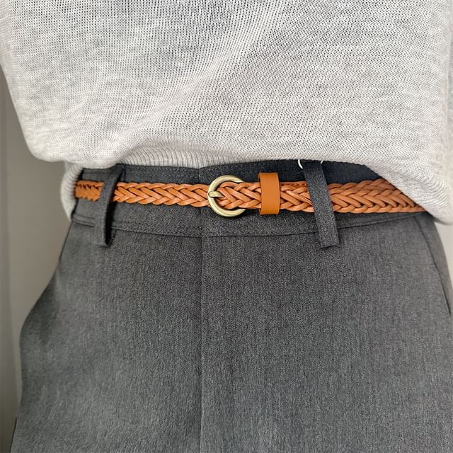 Rofuka-Braided Faux Leather Slim Belt