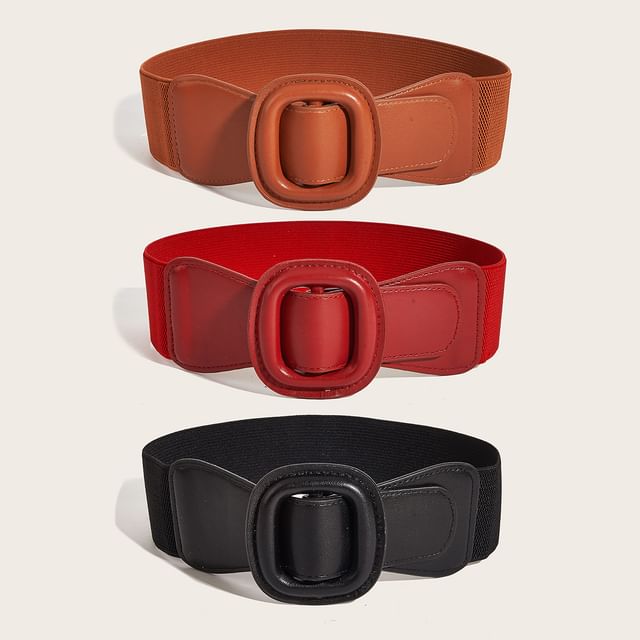 Rofuka-Faux Leather Panel Elastic Belt