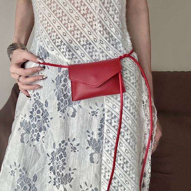 Rofuka-Faux Leather Plain Belt Bag