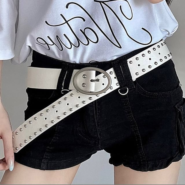 Rofuka-Faux Leather Studded Belt