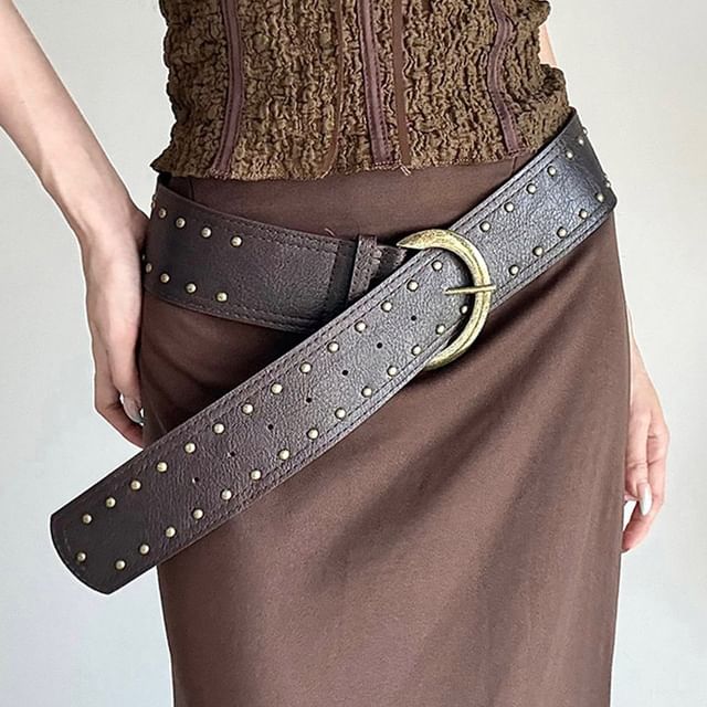 Rofuka-Faux Leather Studded Belt