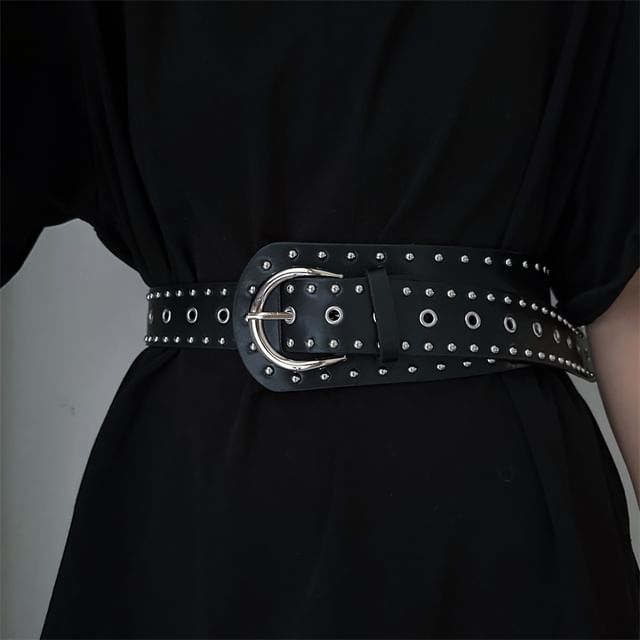 Rofuka-Faux Leather Studded Belt