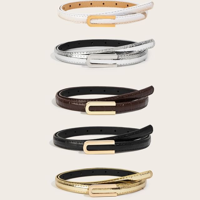 Rofuka-Faux Leather Thin Belt