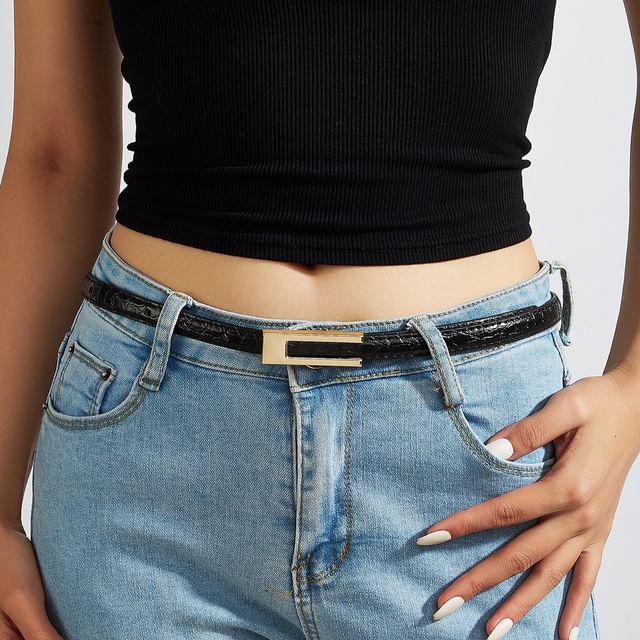 Rofuka-Faux Leather Thin Belt