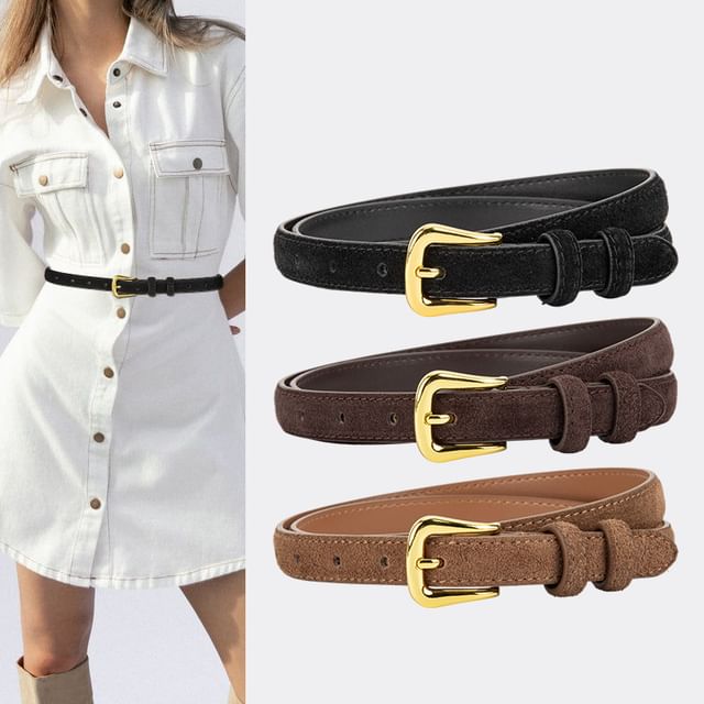 Rofuka-Faux Suede Slim Belt