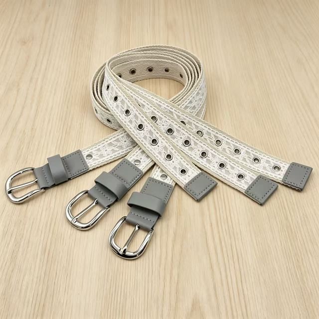 Rofuka-Lace Panel Grommet Canvas Belt