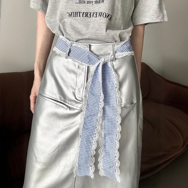Rofuka-Plaid Lace Trim Sash