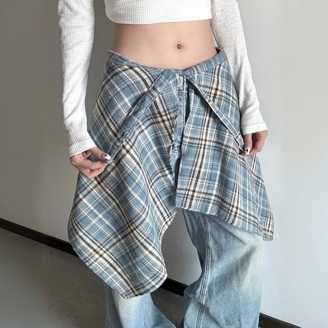Rofuka-Plaid Wrap Skirt