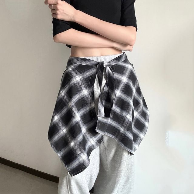 Rofuka-Plaid Wrap Skirt