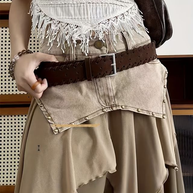 Rofuka-Stitching Faux Leather Belt