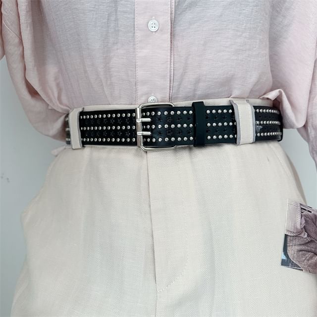 Rofuka-Studded Faux Leather Belt