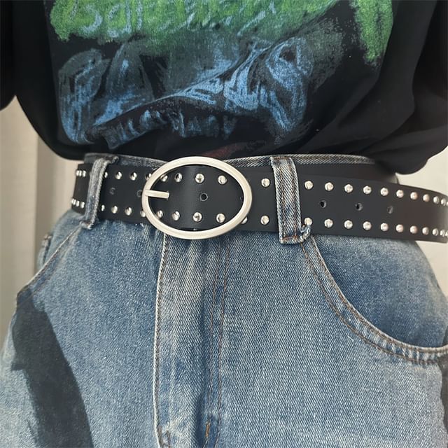 Rofuka-Studded Faux Leather Belt
