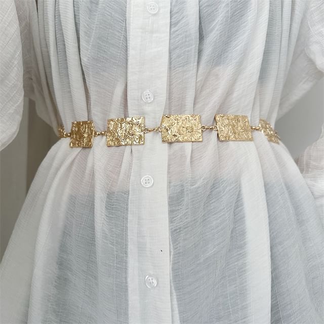Rofuka-Textured Rectangle Alloy Waist Chain