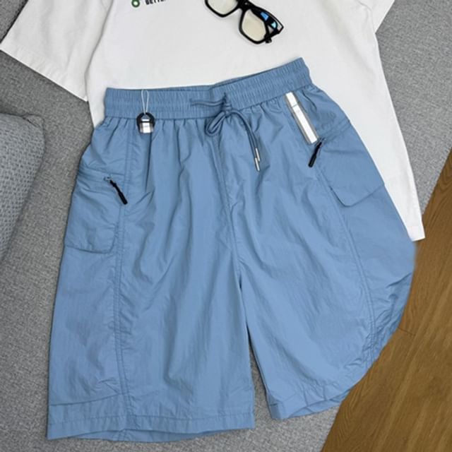 ROOSE-Drawstring Waist Color Block Shorts