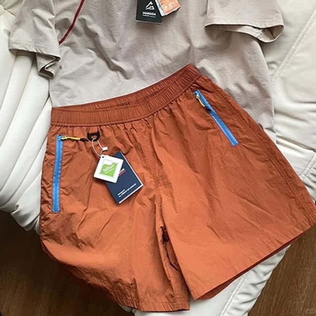 ROOSE-Elastic Waist Two Tone Shorts