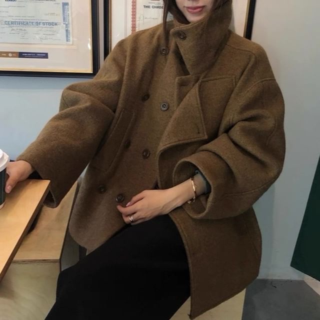 Rosamira-Collared Plain Double Breasted Jacket